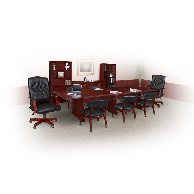 Scranton & Co Mahogany Frame Captain's Guest Chair on Casters in Black