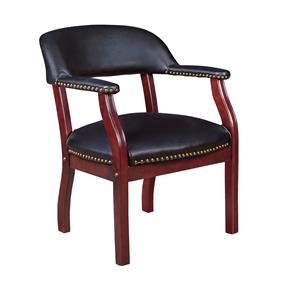 Scranton & Co Mahogany Frame Captain's Guest Chair in Black Vinyl