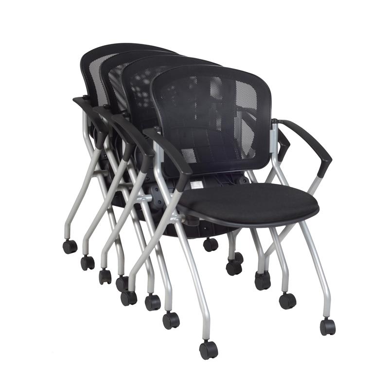 Scranton & Co 4 Pack Flip-Seat Mesh Back Nesting Chairs on Casters