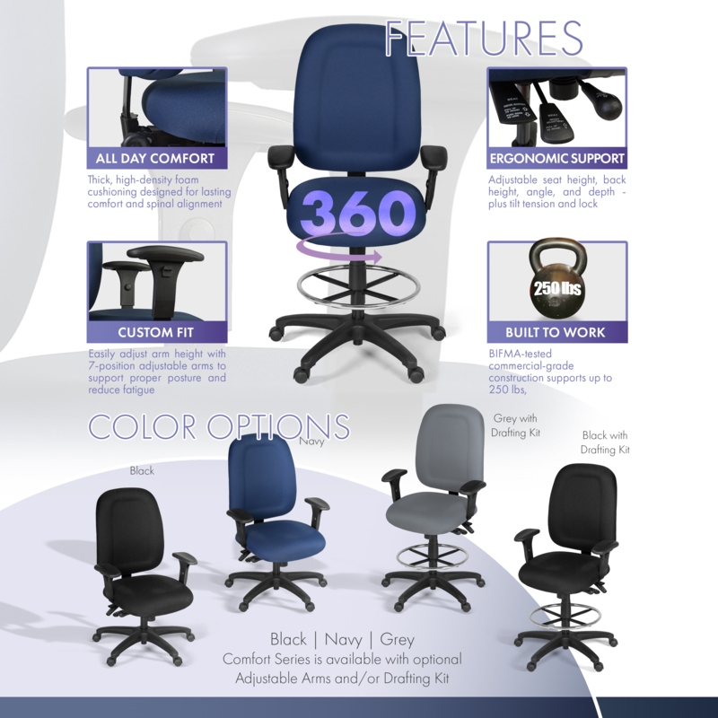 Scranton & Co High-Back Fabric Task Chair with Drafting Kit in Navy Blue