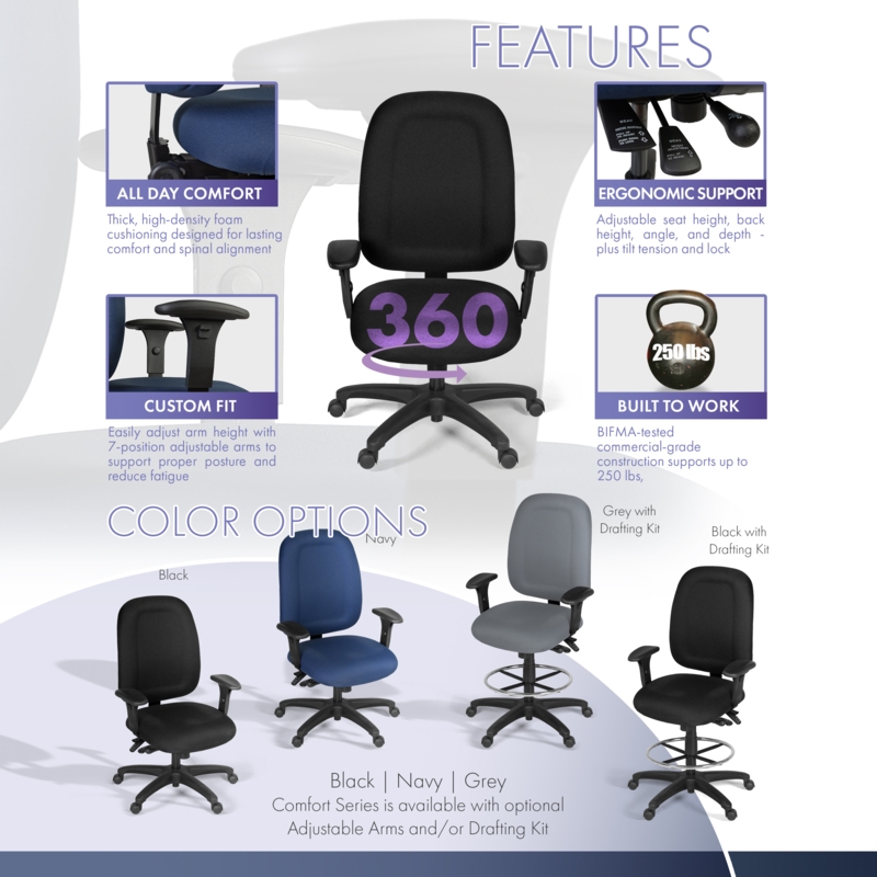 Scranton & Co High-Back Fabric Task Chair with Adjustable Arms in Black