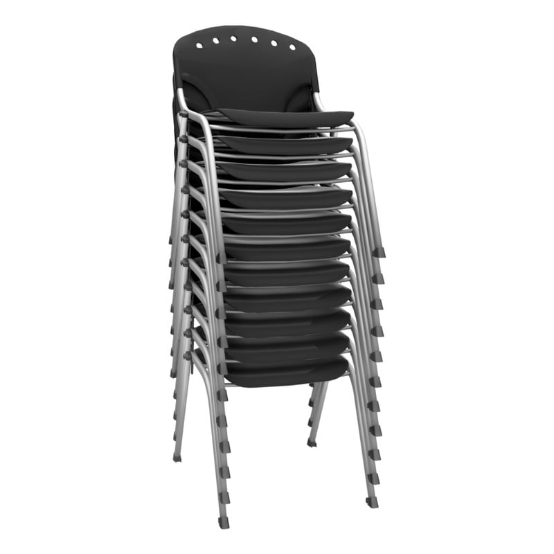 Scranton & Co 11 Pack Set of Armless Stack Chairs on Casters in Black