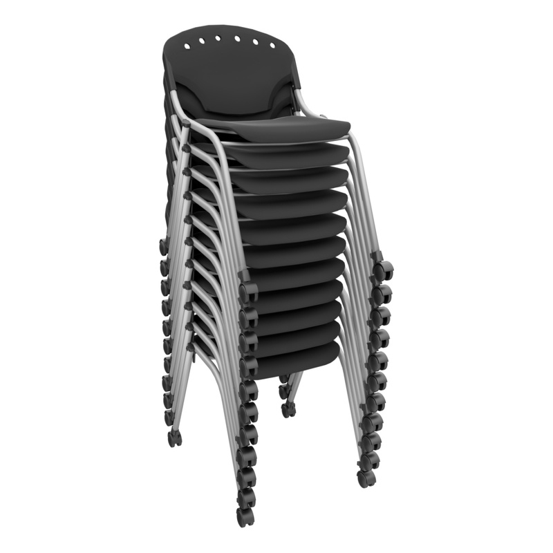 Scranton & Co 11 Pack Armless Mobile Classroom Stack Chairs in Black
