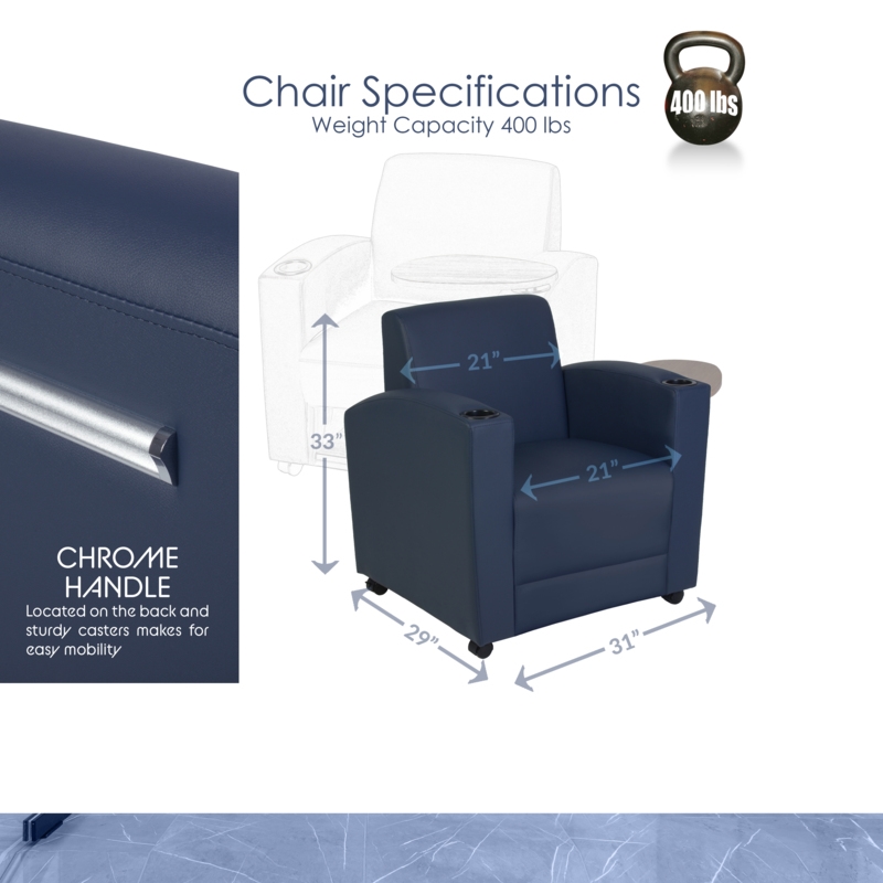 Scranton & Co Tablet Arm Lounge Chair with Cup Holders in Navy Blue