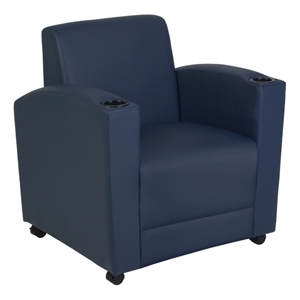 Scranton & Co Tablet Arm Lounge Chair with Cup Holders in Navy Blue