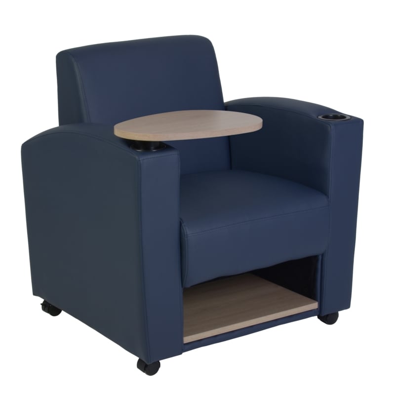 Scranton & Co Tablet Arm Chair with Storage Shelf in Navy Blue and Oak