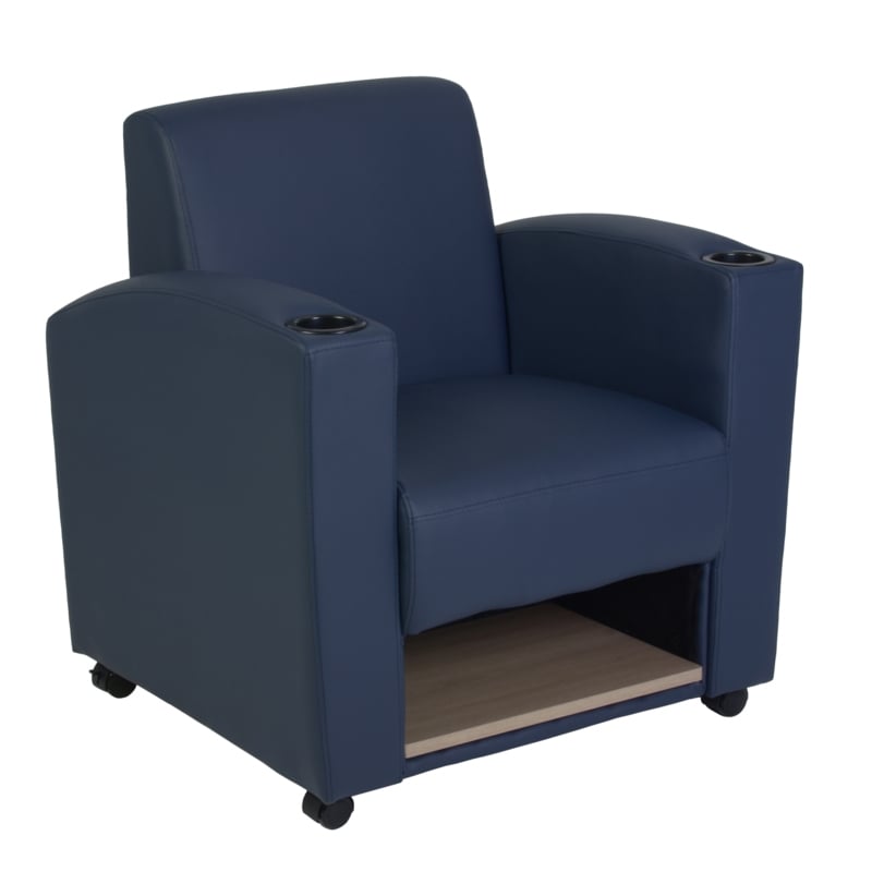 Scranton & Co Tablet Arm Chair with Storage Shelf in Navy Blue and Oak