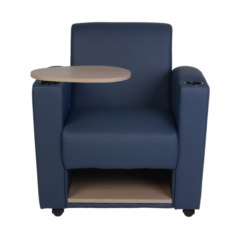 Scranton & Co Tablet Arm Chair with Storage Shelf in Navy Blue and Oak