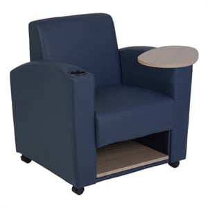 Scranton & Co Tablet Arm Chair with Storage Shelf in Navy Blue and Oak