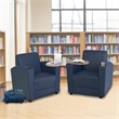 Scranton & Co Tablet Arm Chair in Navy Blue Vinyl and Noble Oak