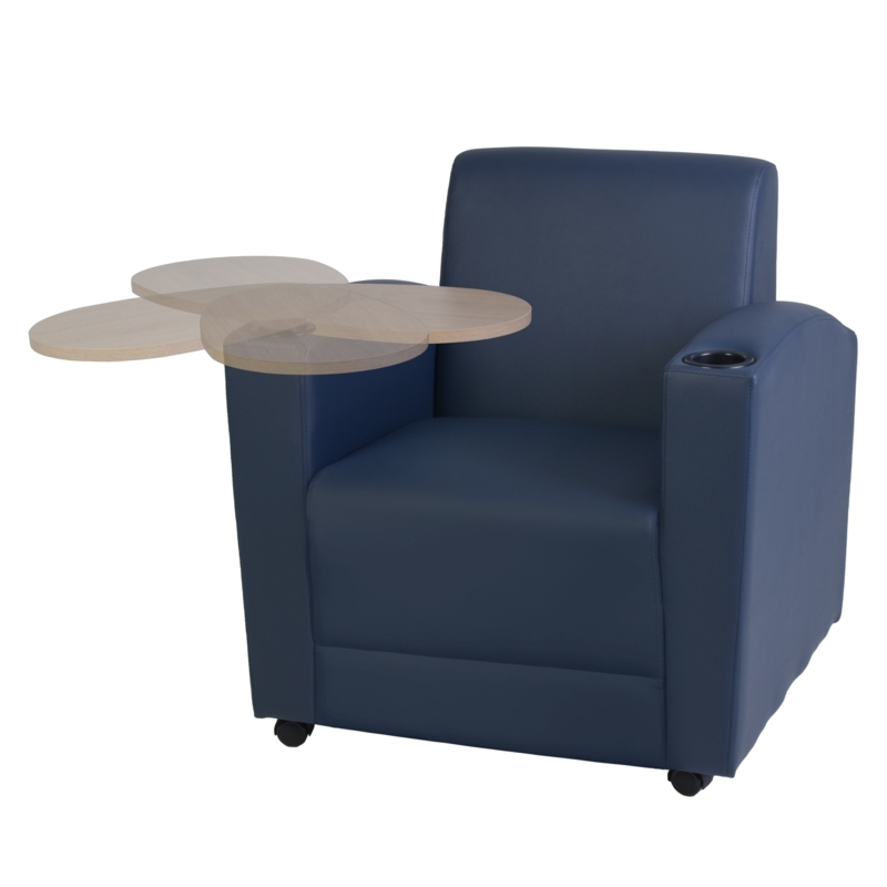 Scranton & Co Tablet Arm Chair in Navy Blue Vinyl and Noble Oak
