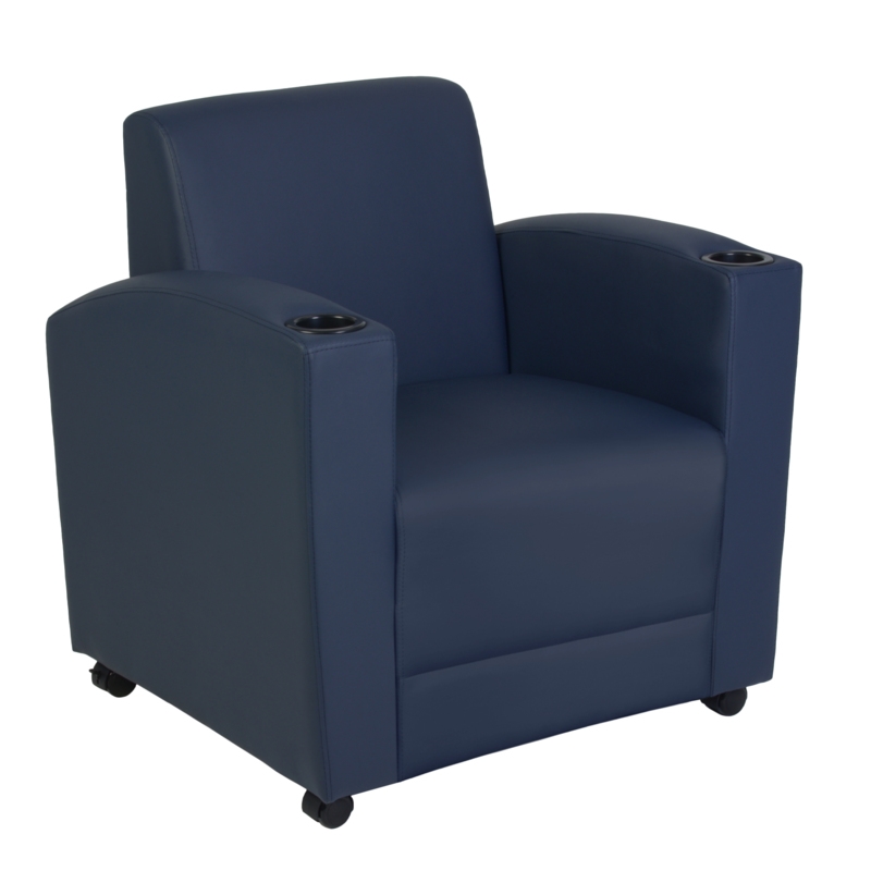 Scranton & Co Tablet Arm Chair in Navy Blue Vinyl and Noble Oak