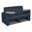 Scranton & Co Tablet Arm Loveseat with Storage Shelf in Navy Blue and Oak