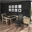Scranton & Co Hardwood Reception Side Chair in Noble Oak & Black Vinyl
