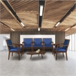 Scranton & Co Hardwood Reception Side Chair in Neo Walnut & Navy Vinyl