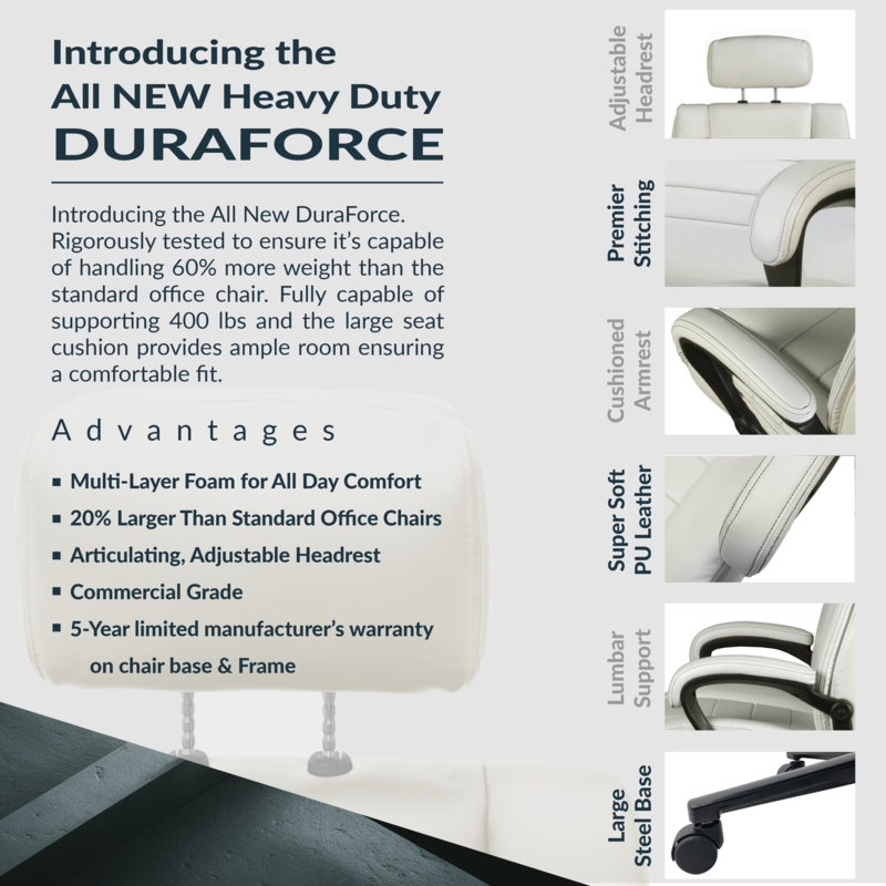 Scranton & Co Big & Tall Ergonomic Executive Office Chair in Cream