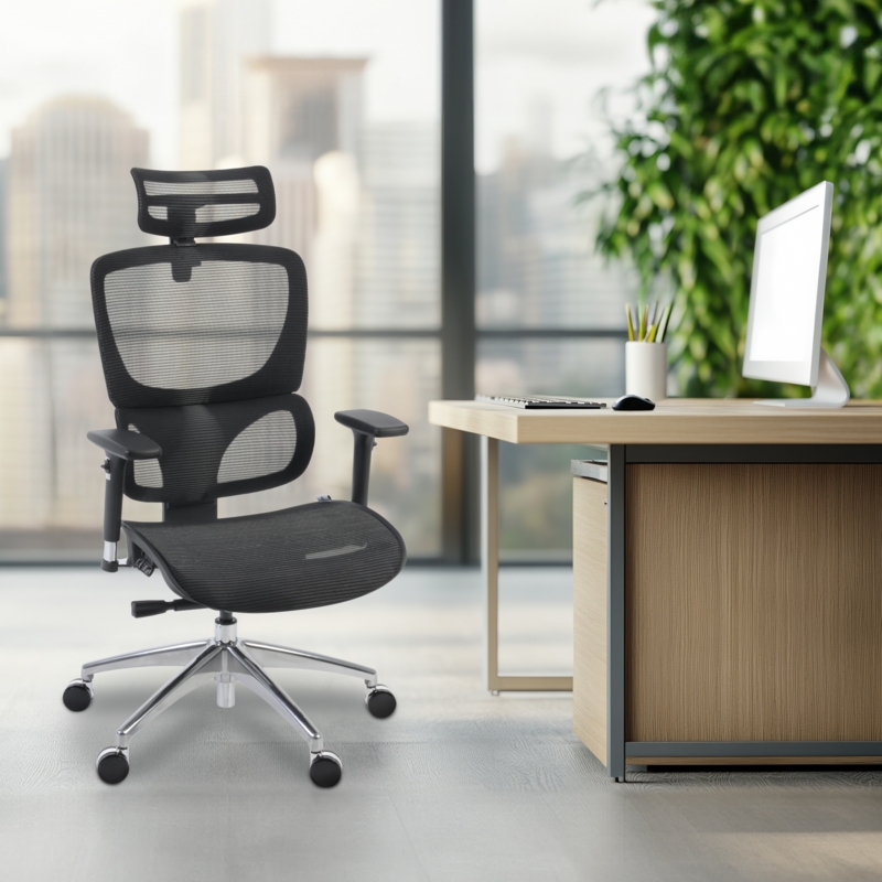 Scranton & Co Flex Mesh Ergonomic Office Chair with Headrest in Black