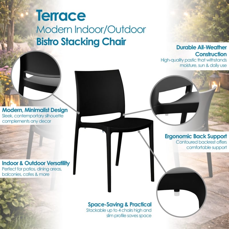 Scranton & Co Plastic Indoor and Outdoor Stacking Chair in Black