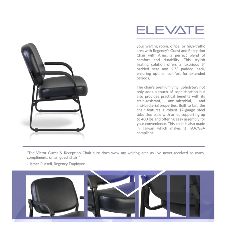 Scranton & Co Big & Tall Vinyl Guest and Reception Chair in Black