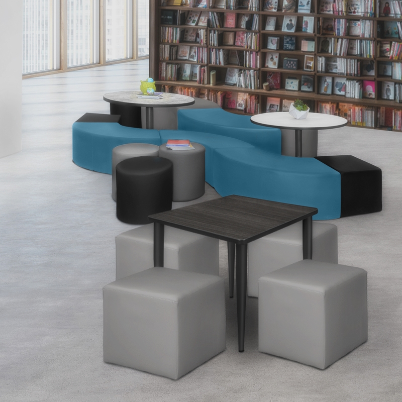 Scranton & Co Set of 4 Plush Curved Vinyl Ottomans in Peacock Teal