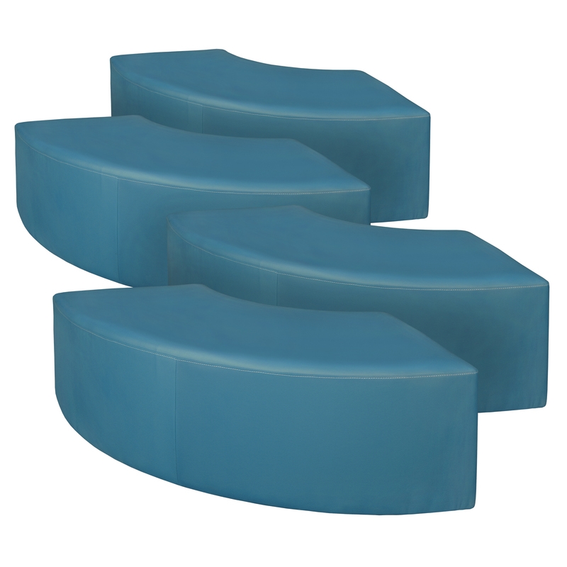 Scranton & Co Set of 4 Plush Curved Vinyl Ottomans in Peacock Teal