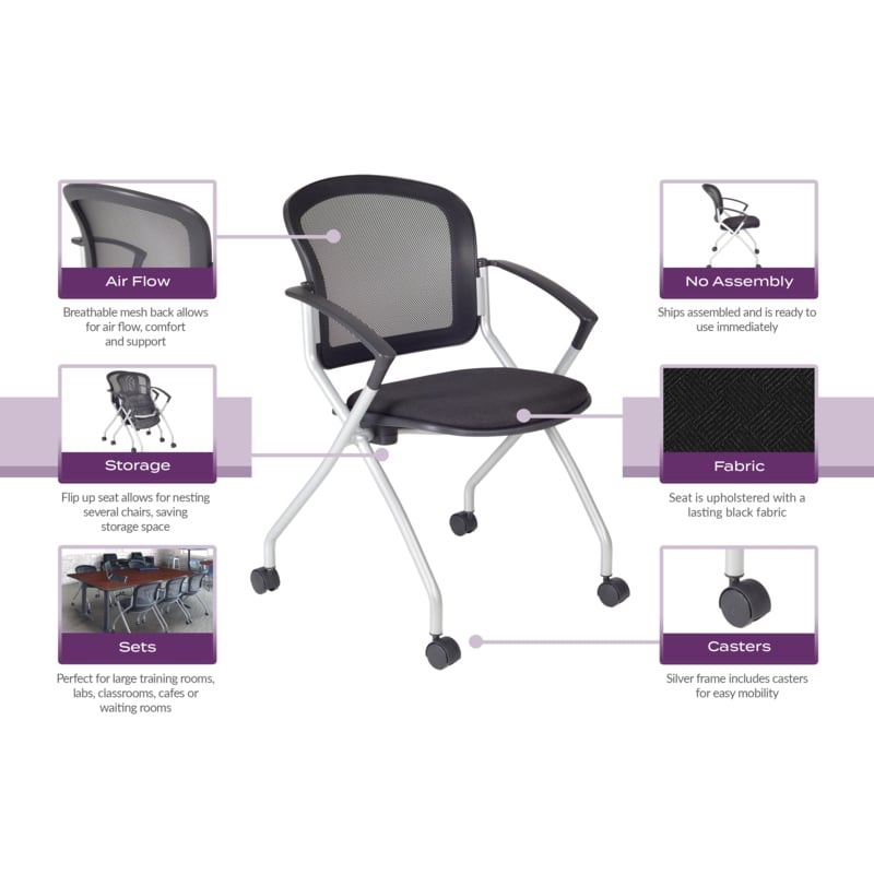 Scranton & Co 20 Pack High Back Padded Seat Nesting Chairs in Black