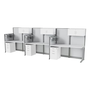 Scranton & Co 63 x 129&quot 3 Person In-Line Workstation with Storage in White