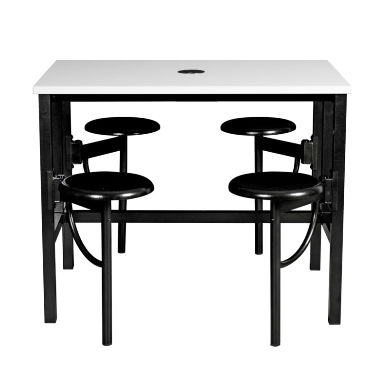 Scranton & Co Standing Collaborative Table with 4 Stools and Dry Erase Top