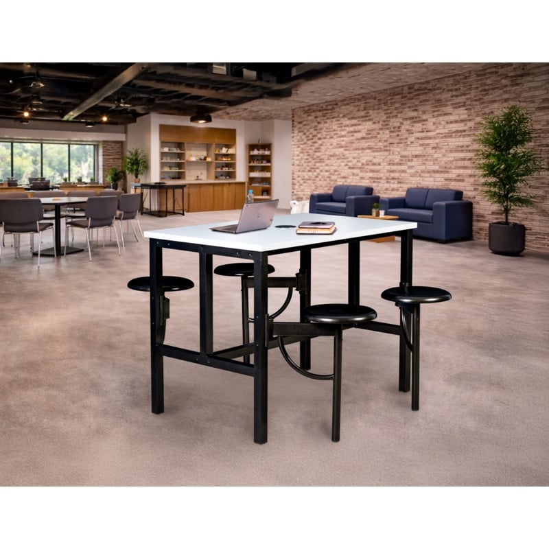 Scranton & Co Standing Collaborative Table with 4 Stools and Dry Erase Top