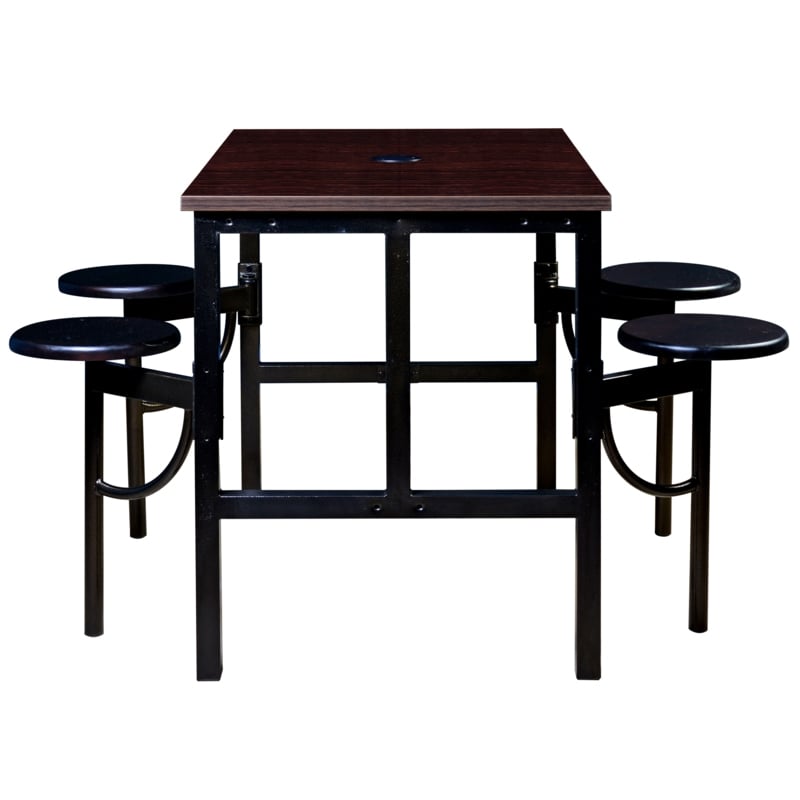 Scranton & Co Collaborative Standing Table with 4 Wood Stools in Walnut