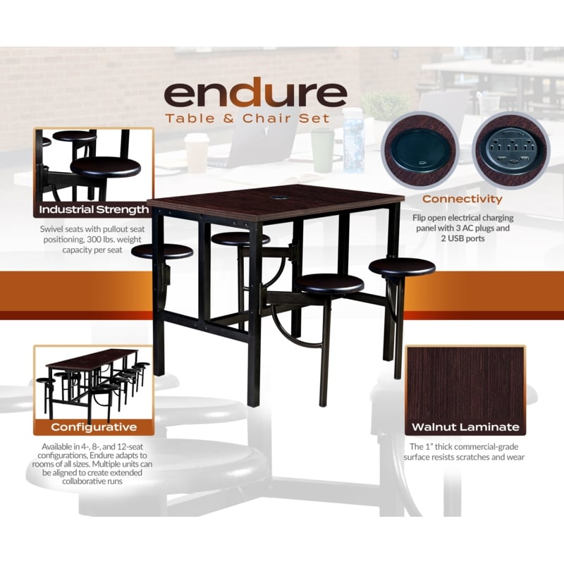 Scranton & Co Collaborative Standing Table with 4 Wood Stools in Walnut