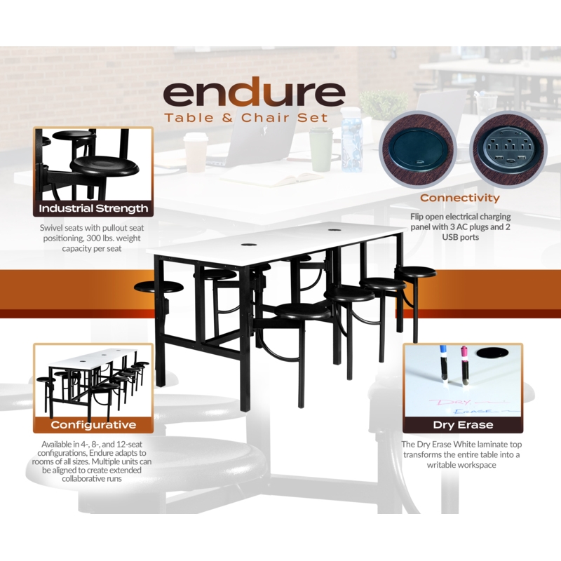 Scranton & Co Standing Collaborative Table with 8 Stools and Dry Erase Top