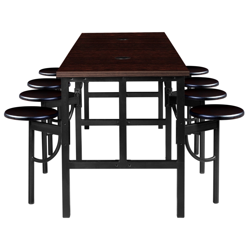 Scranton & Co Collaborative Standing Table with 8 Wood Stools in Walnut