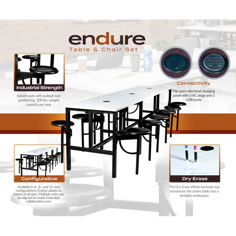 Scranton & Co Collaborative Standing Table with 12 Stools and Dry Erase Top