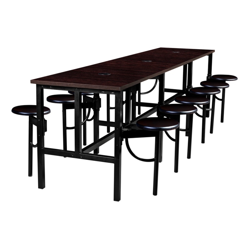 Scranton & Co Collaborative Standing Table with 12 Wood Stools in Walnut