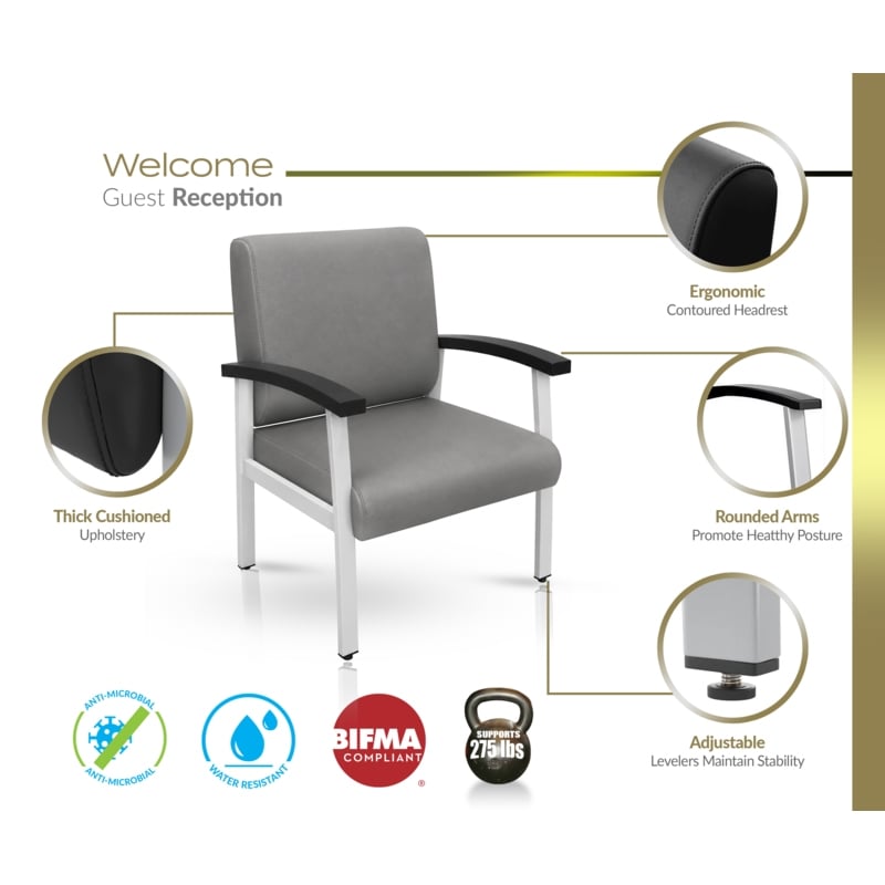 Scranton & Co Guest Reception & Waiting Room Chair with Arms in Gray Vinyl