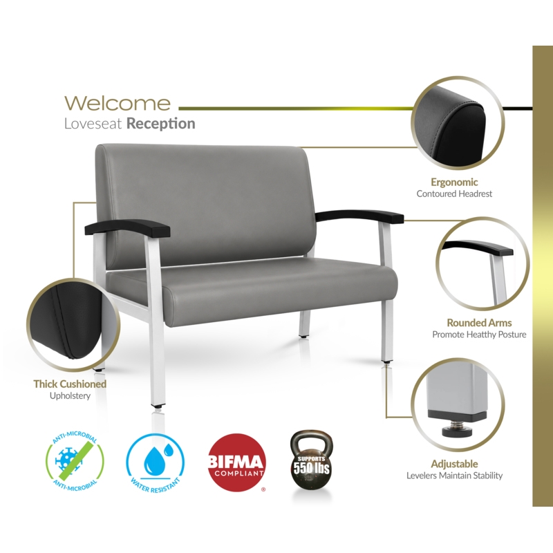 Scranton & Co Guest Reception & Waiting Room Loveseat with Arms in Gray
