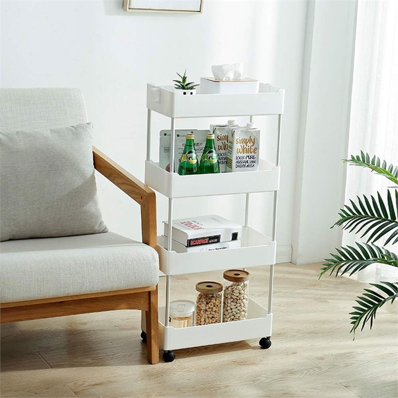 Scranton & Co 4-Tier Slim Plastic Rolling Storage Organizer in White
