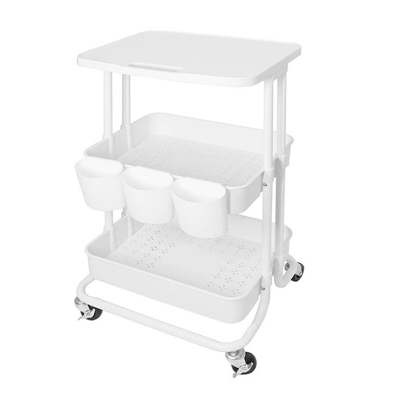 Scranton & Co 2-Tier Plastic Rolling Trolley with Tabletop in White