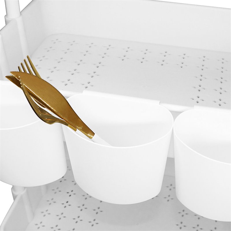 Scranton & Co 2-Tier Plastic Rolling Trolley with Tabletop in White