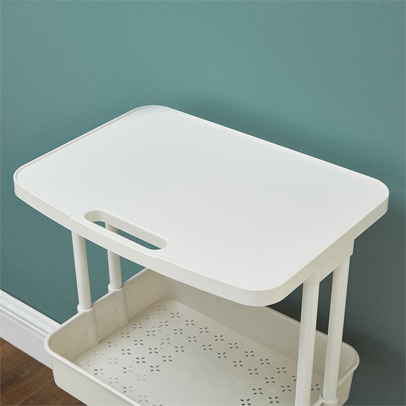 Scranton & Co 2-Tier Plastic Rolling Trolley with Tabletop in White