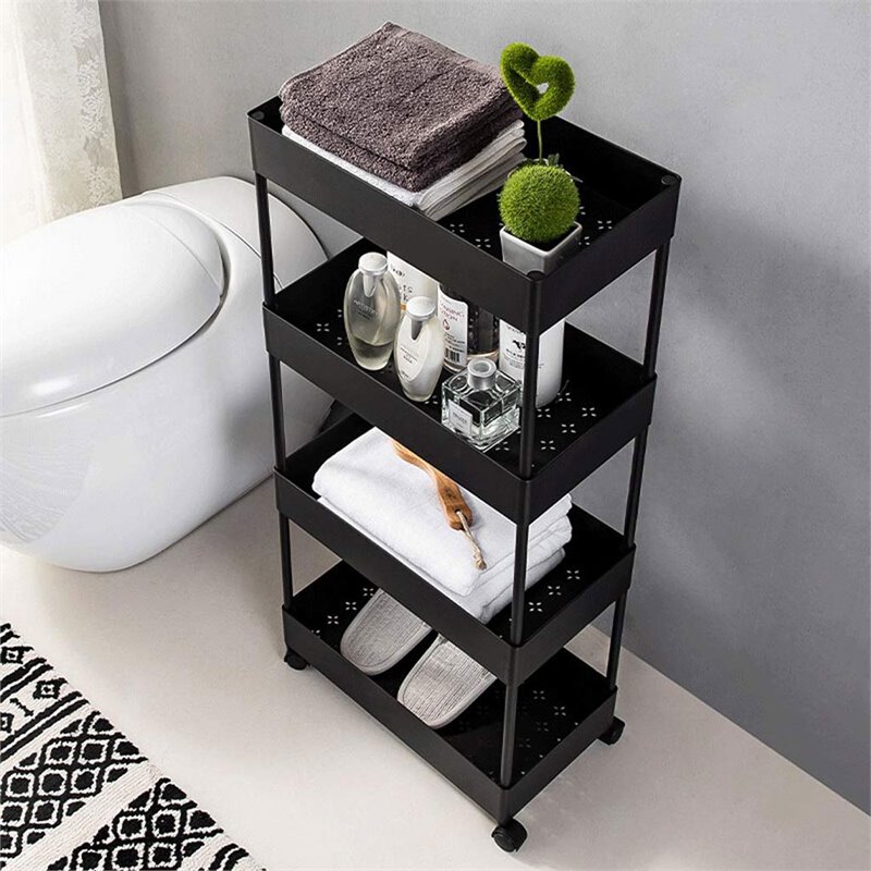 Scranton & Co 4-Tier Slim Plastic Rolling Cart Organizer in Black