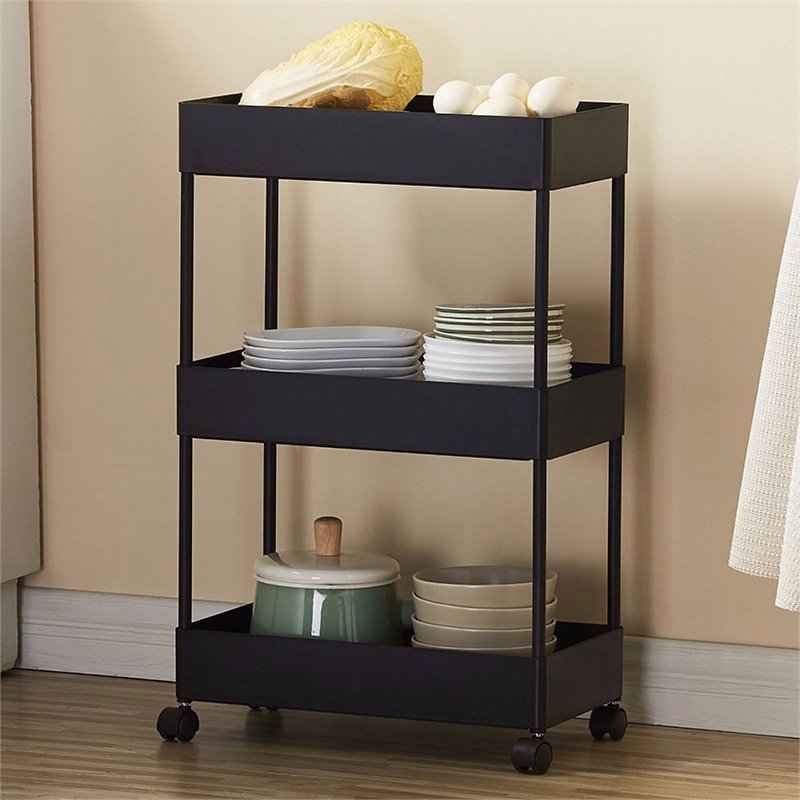 Scranton & Co 4-Tier Slim Plastic Rolling Cart Organizer in Black