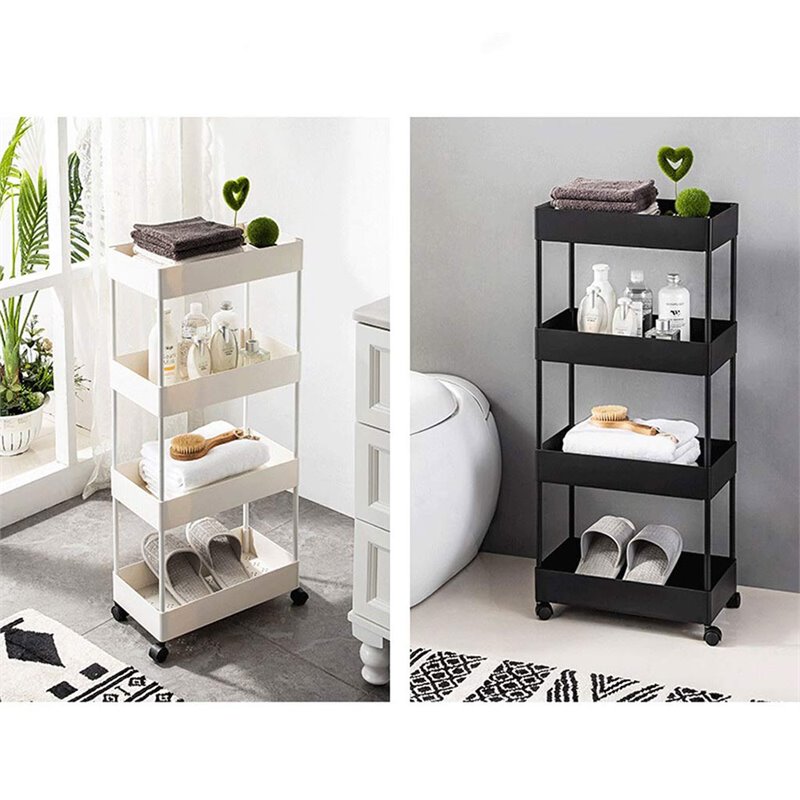 Scranton & Co 4-Tier Slim Plastic Rolling Cart Organizer in Black