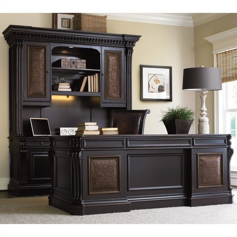 Scranton & Co 7 Drawer Executive Desk with Leather Top in Black