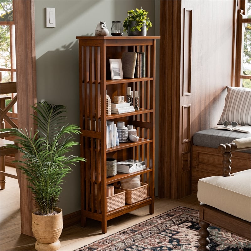 Scranton & Co Wood 5-Shelf Bookcase in Antique Oak Finish