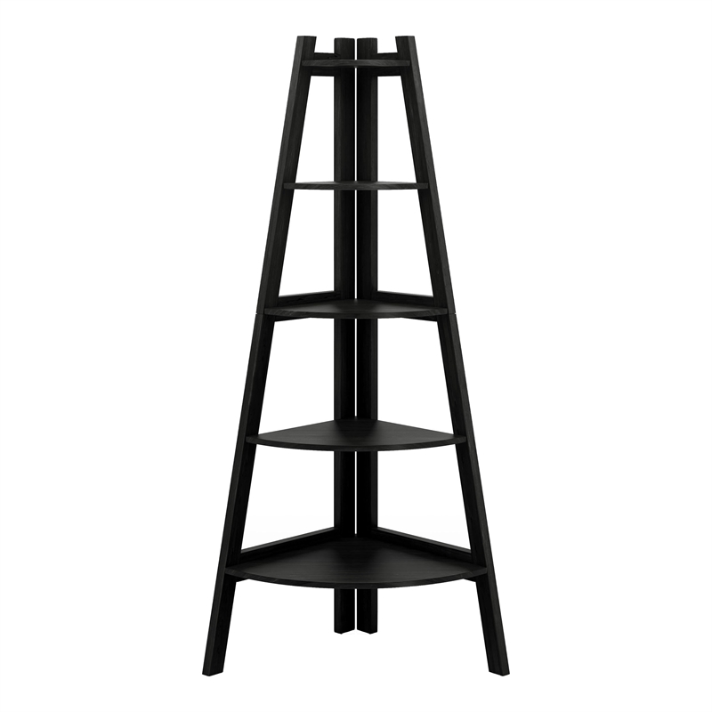 Scranton & Co Contemporary Wood 5-Shelf Corner Bookcase in Black Finish