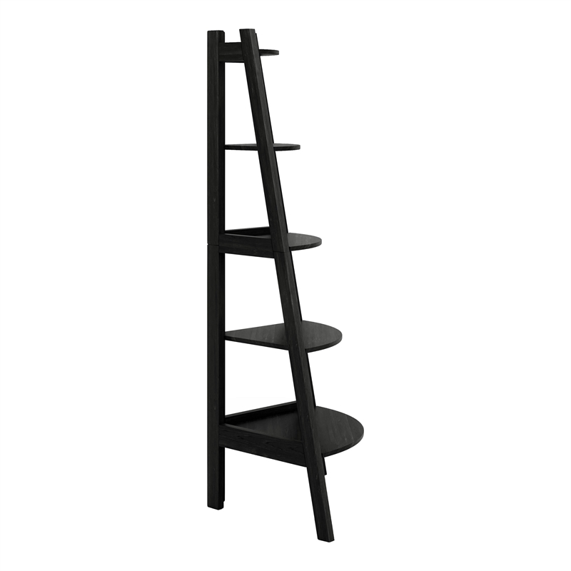 Scranton & Co Contemporary Wood 5-Shelf Corner Bookcase in Black Finish