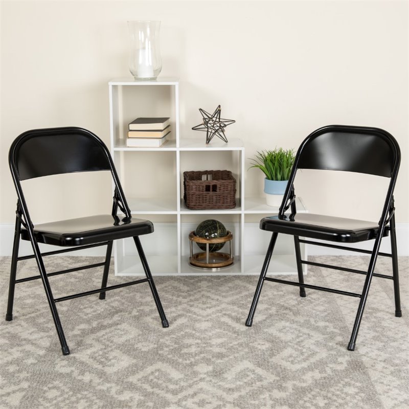 Scranton & Co Metal Folding Chair in Black (Set of 2)