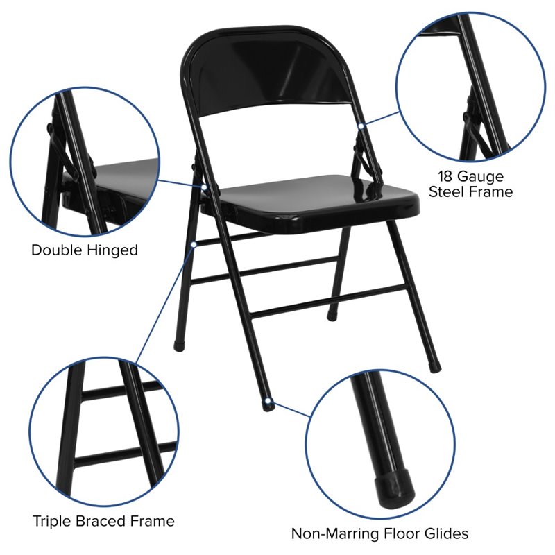 Scranton & Co Metal Folding Chair in Black (Set of 2)